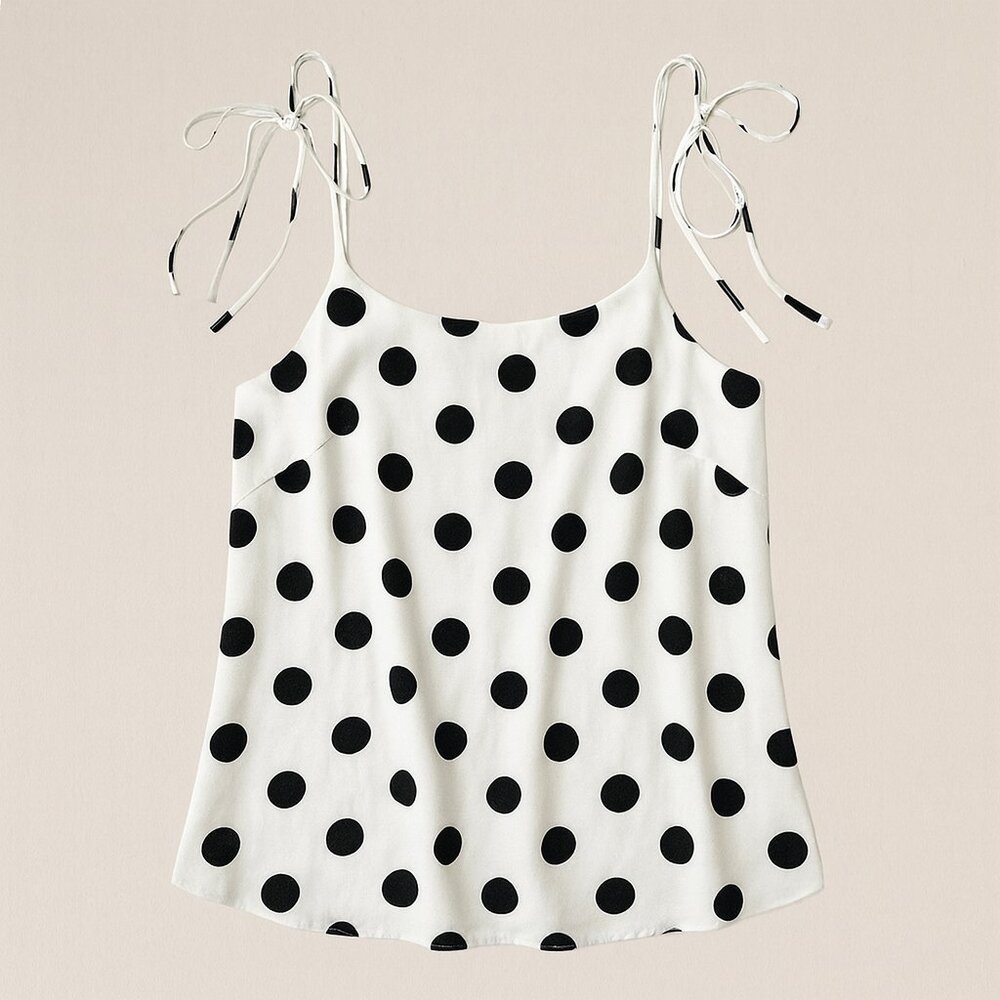 She + Sky White Top with Black Polka Dots